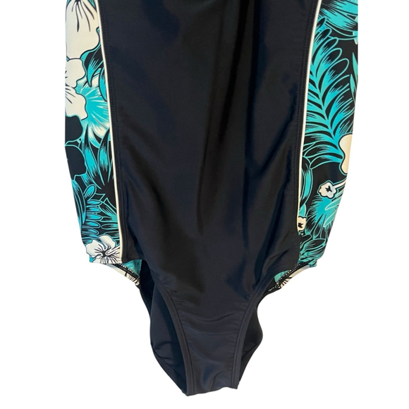 Gerry Girls One Piece Swimsuit Size 16 Black Teal Racerback - Picture 3 of 11